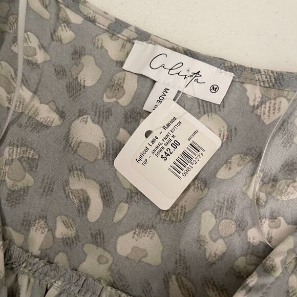 Calivta Blouse Women's Medium V-Neck Button Up 3/4 Sleeve Career Shirt Top NWT - Picture 9 of 10